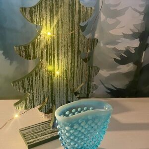 FENTON Northwoods Turquoise Blue Hobnail Opalescent Small Vase